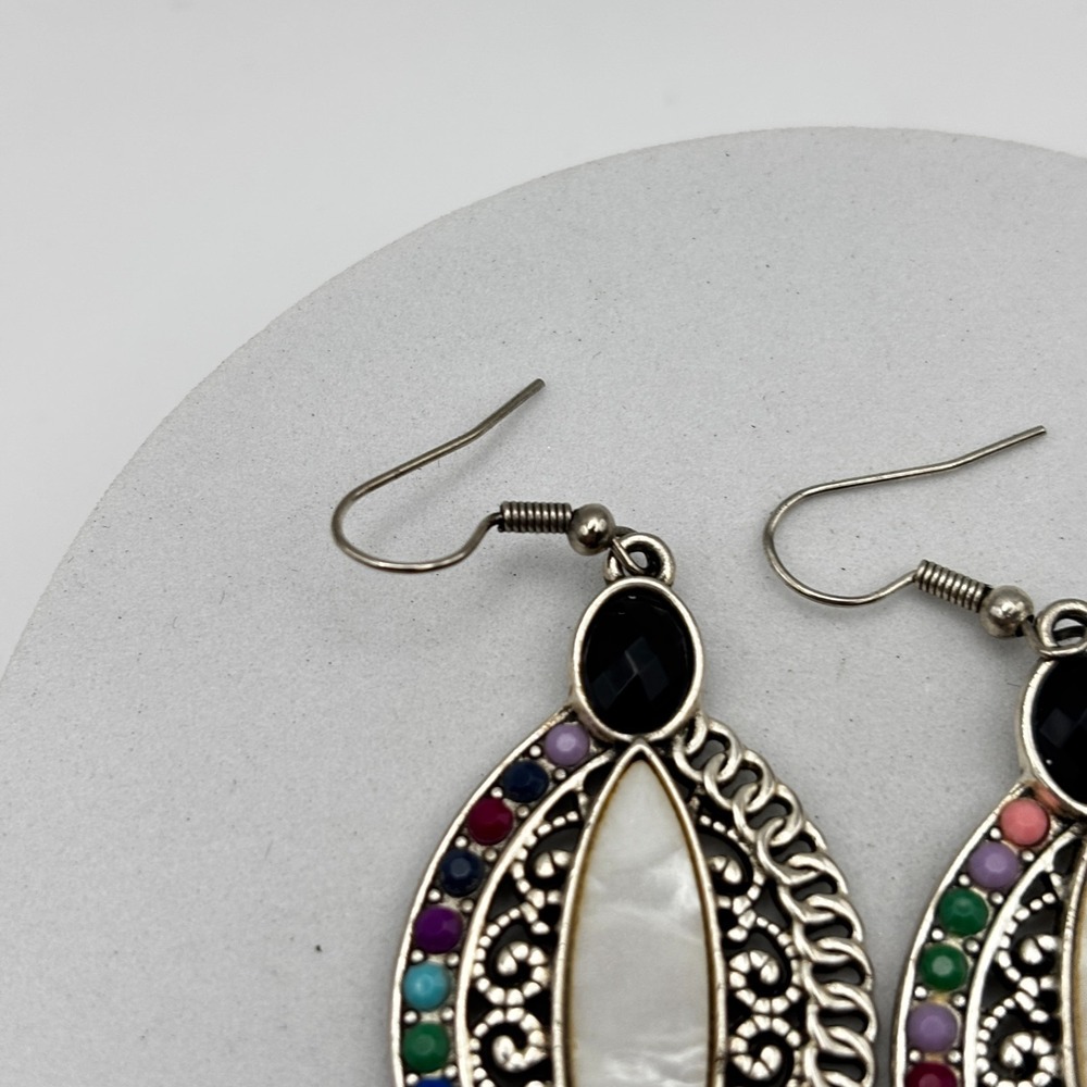 Vintage 90s Silver-Tone Filigree Women's Earring Set Bohemian Retro Drop Dangle - Picture 5 of 14